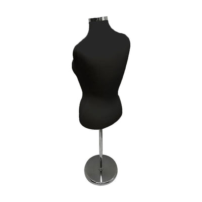 Black - Adjustable Female Mannequin Blouse Form Neck Block With Chrome Base