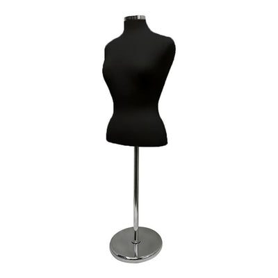 Black - Adjustable Female Mannequin Blouse Form Neck Block With Chrome Base