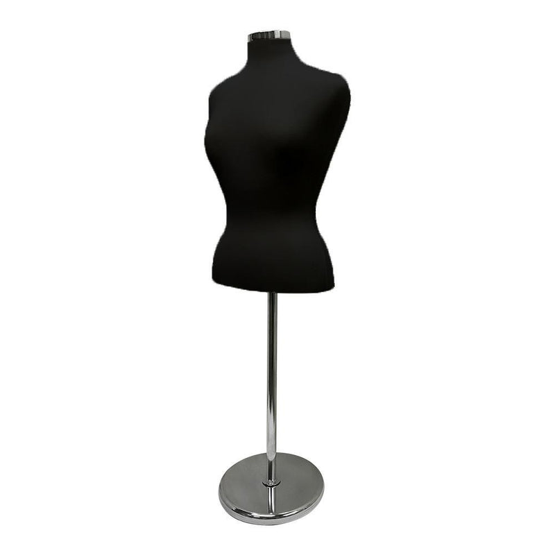 Black - Adjustable Female Mannequin Blouse Form Neck Block With Chrome Base