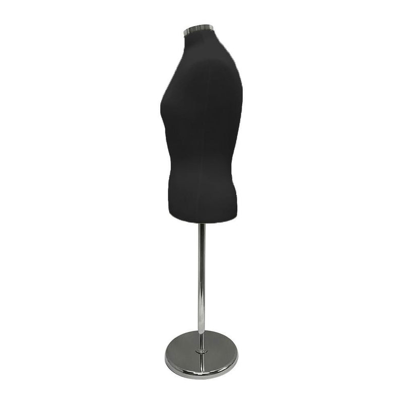 Black - Adjustable Female Mannequin Blouse Form Neck Block With Chrome Base