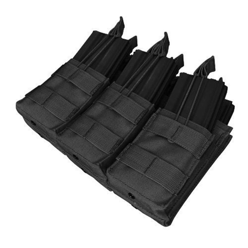 BLACK Molle Triple STACKER .223 5.56 MAG Pouch Ammo Carrier Open Top Bungee