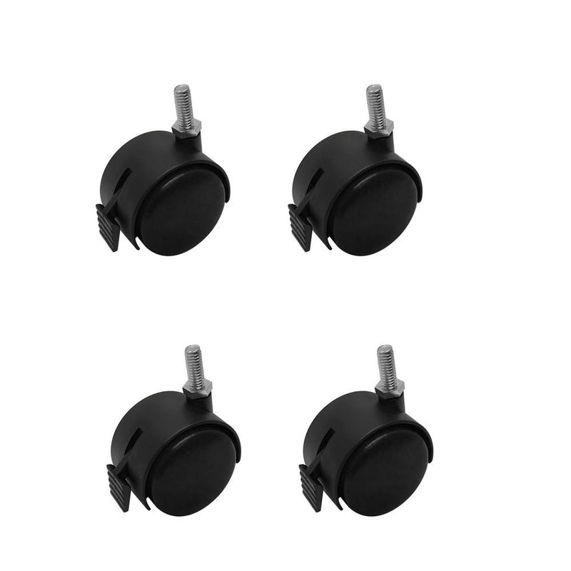 Black PVC Nylon Twin Swivel Casters Wheel w/ Brake 5/16" x 1" Thread Size - Set 4 Pc