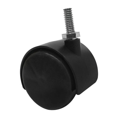 Black PVC Nylon Twin Swivel Casters Wheel w/ Brake 5/16" x 1" Thread Size - Set 4 Pc