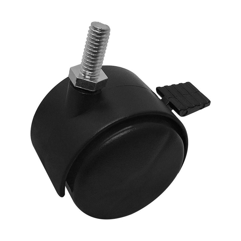 Black PVC Nylon Twin Swivel Casters Wheel w/ Brake 5/16" x 1" Thread Size - Set 4 Pc