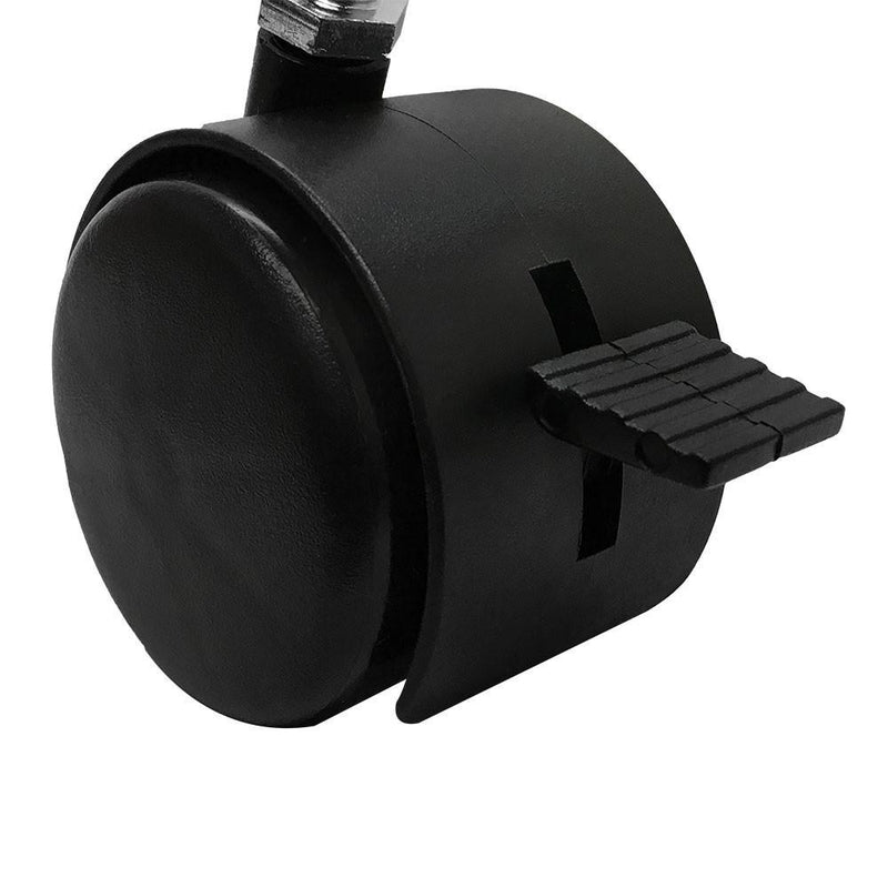 Black PVC Nylon Twin Swivel Casters Wheel w/ Brake 5/16" x 1" Thread Size - Set 4 Pc