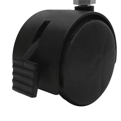 Black PVC Nylon Twin Swivel Casters Wheel w/ Brake 5/16" x 1" Thread Size - Set 4 Pc