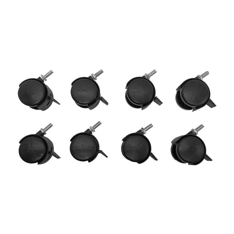 Black PVC Nylon Twin Swivel Casters Wheel w/ Brake 5/16" x 1" Thread Size 360 Dgree - 8 Pc