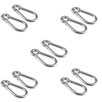 Boat Marine Spring Snap Hook With Eyelet Carabiner 3/8" Set 10 PC Stainless Steel WLL 400 LBS Capacity
