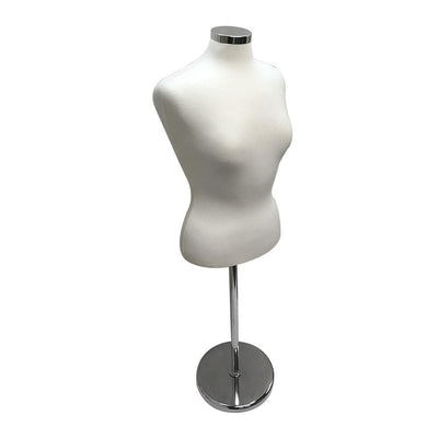 Cream - Adjustable Female Mannequin Blouse Form Neck Block With Chrome Base
