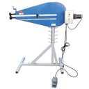 Side view of blue electric bead roller with heavy duty welded stand