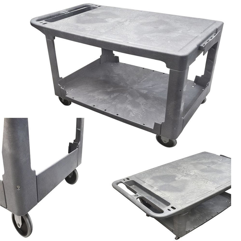 Flat Top Plastic Service Utility Cart 2 Flat Shelves 500 LB Capacity
