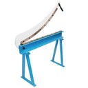Heavy duty 32 inch sheet metal cutter mounted on a blue stand.