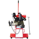Garage transmission jack lift with tilting saddle and rolling base