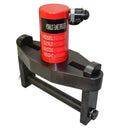 Low profile hydraulic flange spreader with red cylinder and black housing
