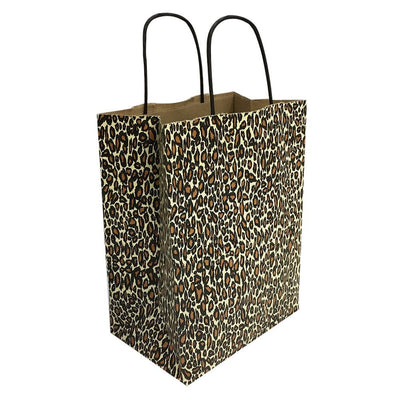 Kraft Paper Recycled Cub Shopping Gift Bags With Handles LEOPARD Printed Set 10 PC  8"