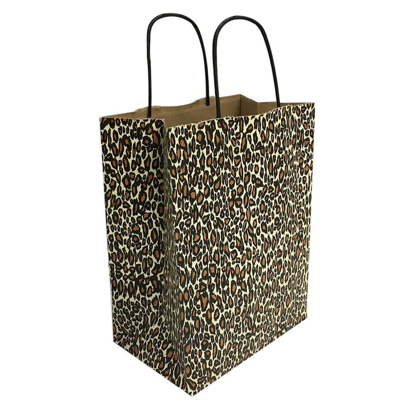 Kraft Paper Recycled Cub Shopping Gift Bags With Handles LEOPARD Printed Set 10 PC  8"