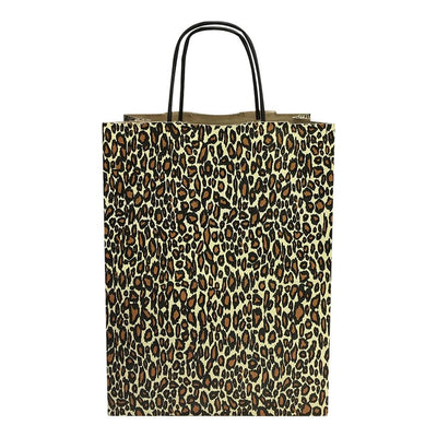 Kraft Paper Recycled Cub Shopping Gift Bags With Handles LEOPARD Printed Set 10 PC  8"