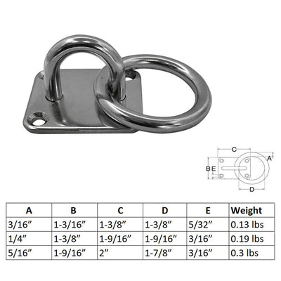 Marine hardware Square Pad Eye Plate With Ring Set 4 PC - 3/16" Welded Formed Boat Rigging