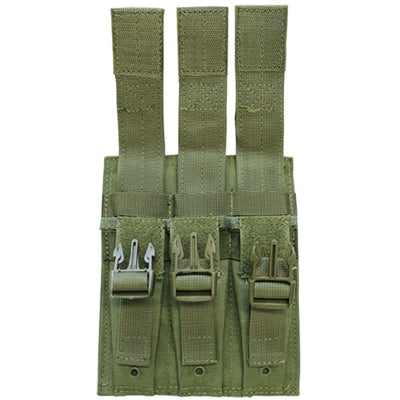 OD GREEN MOLLE Buckled Closure Triple Airsoft MP5 .22/9mm Magazine Mag Pouch