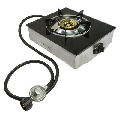 Portable 12" Glass Top Cooktop Single Burner Propane Stove Gas Cooker  10,000 BTU/h Ipg Regulator