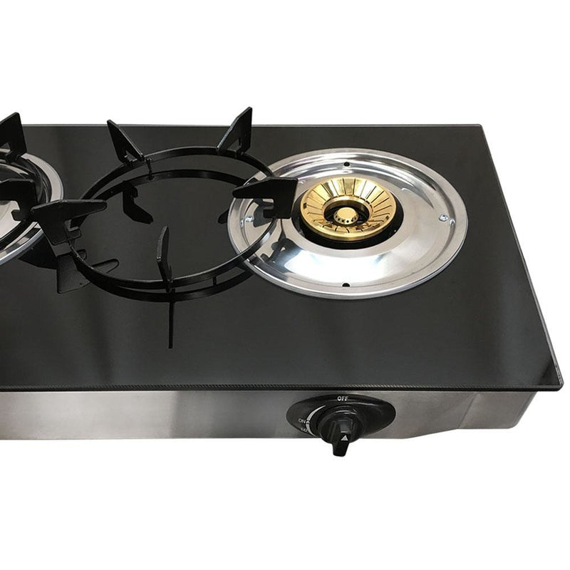 Portable 28" Glass Top Propane Double Stove Dual Gas 2 Burner 20,000 BTU/h Cooktop Cooker Ipg Regulator