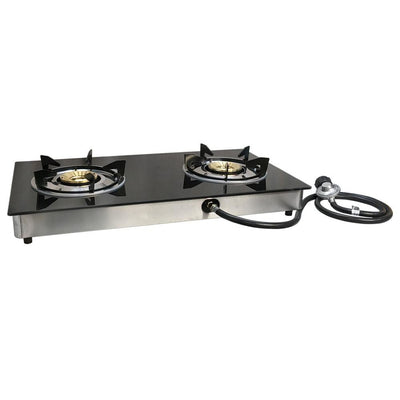 Portable 28" Glass Top Propane Double Stove Dual Gas 2 Burner 20,000 BTU/h Cooktop Cooker Ipg Regulator