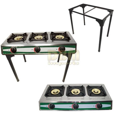 Portable 3 Triple Burners Stove Range Propane Gas Stove w/ Stand Combo