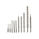 Set of SDS Plus shank masonry drill bits and chisel in red storage box