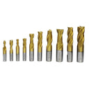 Set Of 10 PC 1/4''-3/4''  HSS 2 & 4 Flut End Mill Set Tin Coated Single End Shank Mills