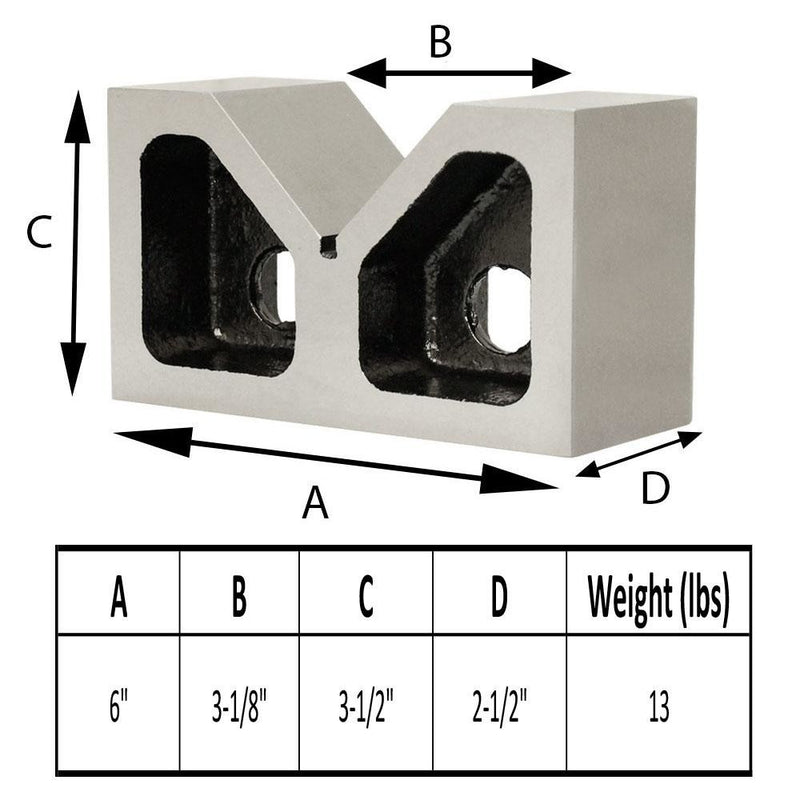 Set of 2 Pcs Cast Iron V Block 6" Long Ground 90 Degree