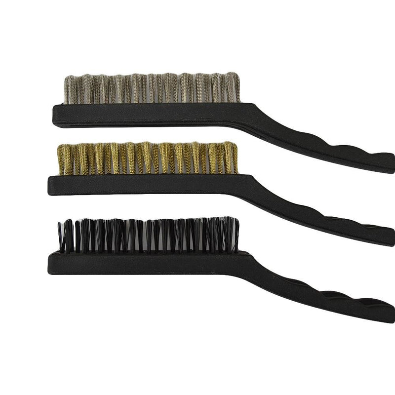 Set Of 3 Pc Mini Wire Brush Stainless Steel Brass Nylon Cleaning Detail Brushes