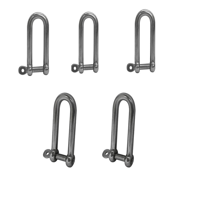 Set Of 5 PC 1/4" Captive Pin Long D-Shackle Threaded Stainless Steel For Boat Marine WLL 750 Lbs