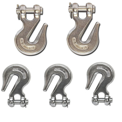 Set Of 5 PC Marine Stainless Steel 316 Clevis Grab Hook 1/4" Towing WLL 1,600 lbs