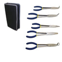 Set Of 5PC 11'' Long Nose Pliers Set Bent Nose, Hose, Cable Hand Tool Pouch Automotive