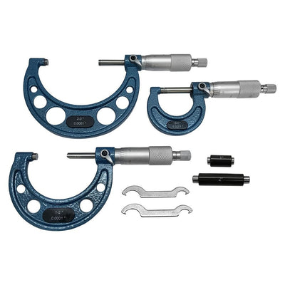 Set Of Outside Micrometer With Standard 0-3'' Range .0001" Graduations