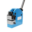 Blue and chrome manual sheet metal forming tool with precision clamp jaws.