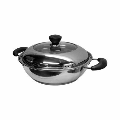 Stainless Steel HOT POT 10" Low Pot Cookware Mirror Finish See Through Lid Pots and Pan