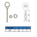 Stainless Steel 3/8" x 12" Turned Eye Bolt Rigging Ring Loop Lift Mount Fully Threaded 1050 Lb Cap