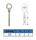 Stainless Steel 3/8" x 6" Shoulder Lift Eye Bolt Rigging Ring Bolt Machine Mount Fully Threaded 1,000 Lb Cap