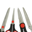 Household and craft scissors set with durable heat-treated blades and soft-grip handles.