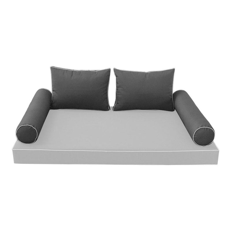 Model-1 - AD003 Crib Contrast Pipe Trim Bolster & Back Pillow Cushion Outdoor SLIP COVER ONLY