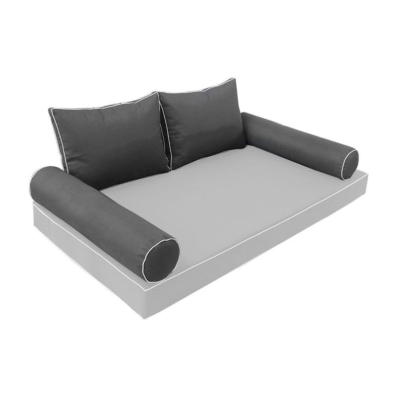Model-1 - AD003 Crib Contrast Pipe Trim Bolster & Back Pillow Cushion Outdoor SLIP COVER ONLY