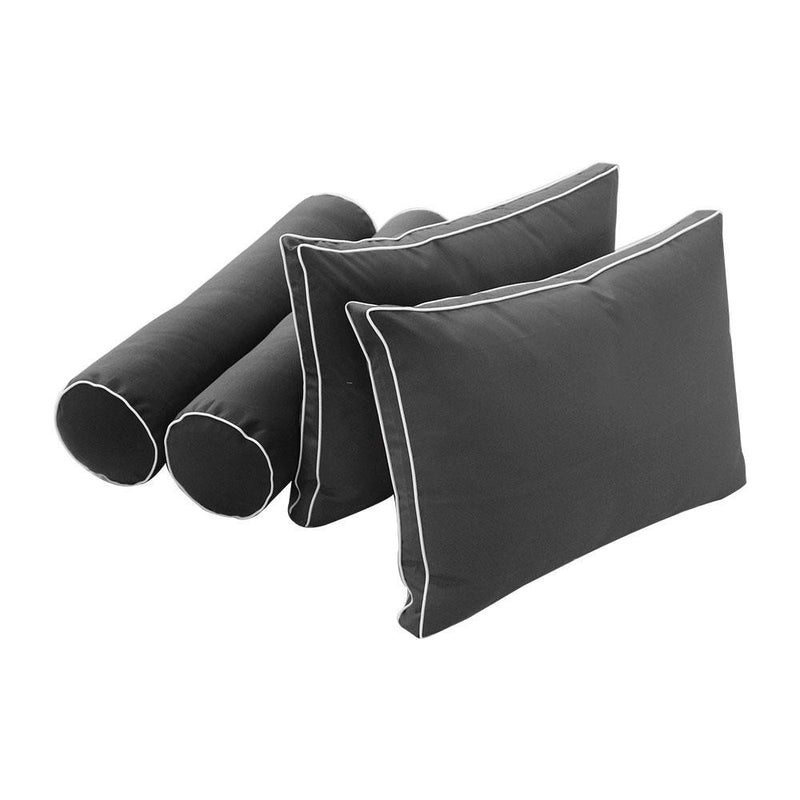 Model-1 - AD003 Queen Contrast Pipe Trim Bolster & Back Pillow Cushion Outdoor SLIP COVER ONLY