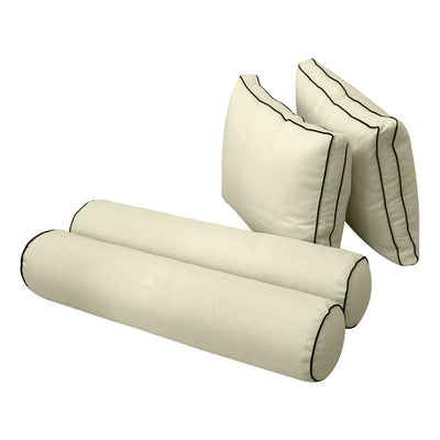 Model-1 - AD005 Queen Contrast Pipe Trim Bolster & Back Pillow Cushion Outdoor SLIP COVER ONLY