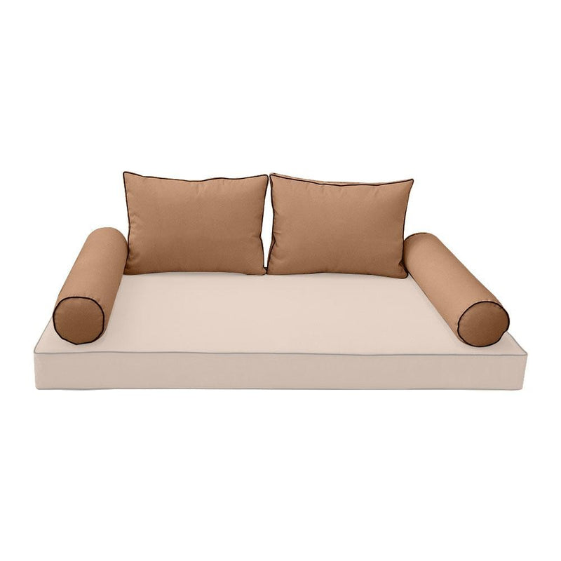 Model-1 - AD104 Full Contrast Pipe Trim Bolster & Back Pillow Cushion Outdoor SLIP COVER ONLY