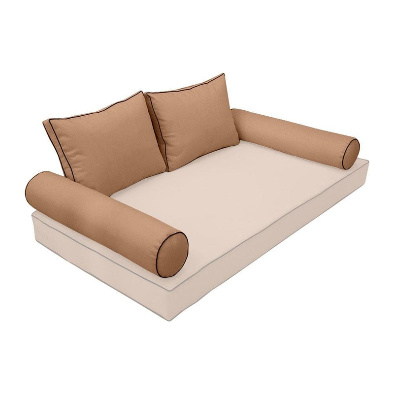 Model-1 - AD104 Full Contrast Pipe Trim Bolster & Back Pillow Cushion Outdoor SLIP COVER ONLY