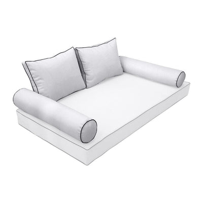Model-1 - AD105 Twin Contrast Pipe Trim Bolster & Back Pillow Cushion Outdoor SLIP COVER ONLY