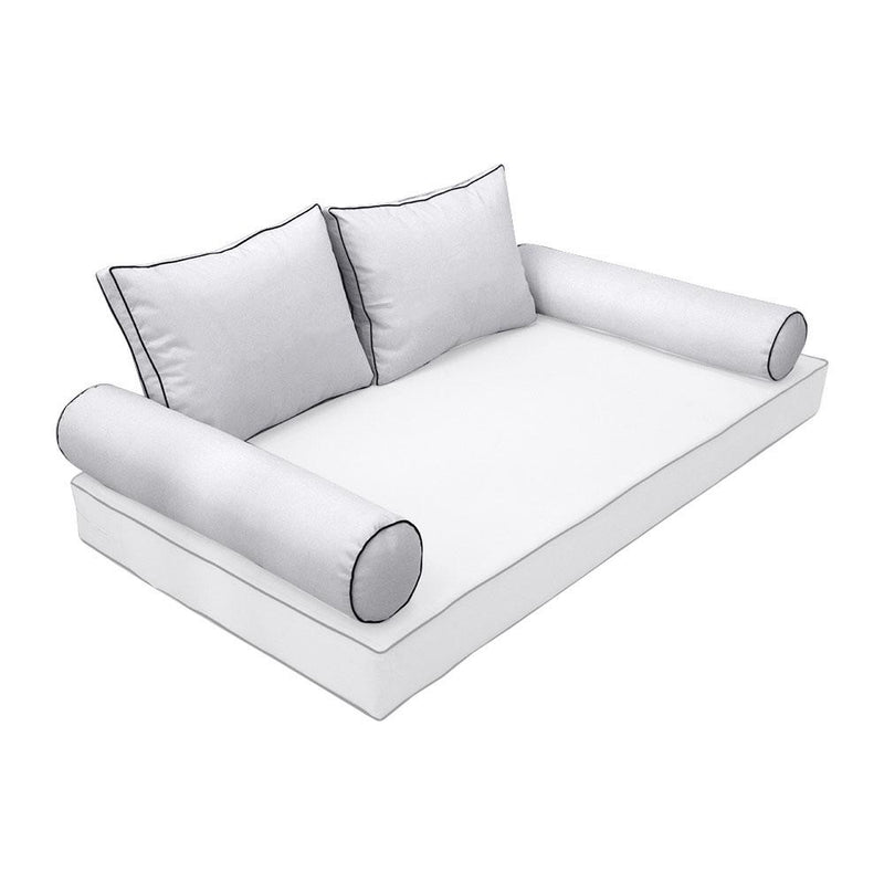 Model-1 - AD105 Twin Contrast Pipe Trim Bolster & Back Pillow Cushion Outdoor SLIP COVER ONLY