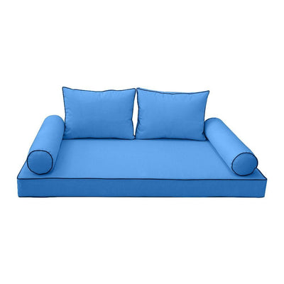 Model-1 5PC Contrast Pipe Outdoor Daybed Mattress Bolster Pillow Fitted Sheet Cover Only-Crib Size AD102