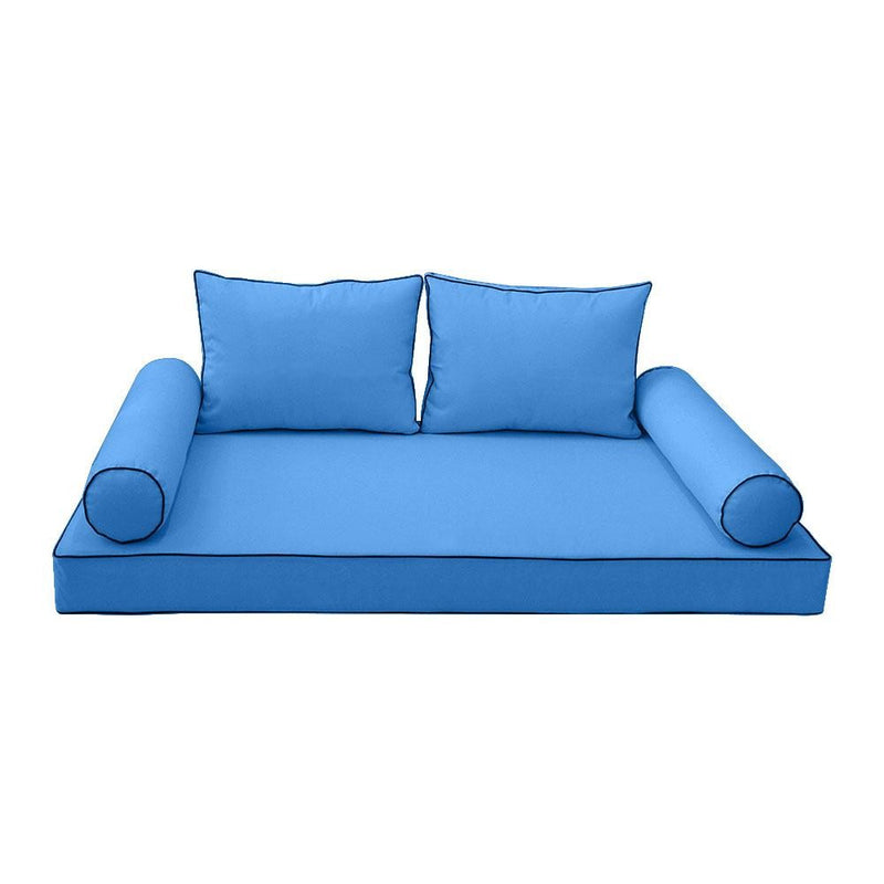 Model-1 5PC Contrast Pipe Outdoor Daybed Mattress Bolster Pillow Fitted Sheet Cover Only-Crib Size AD102